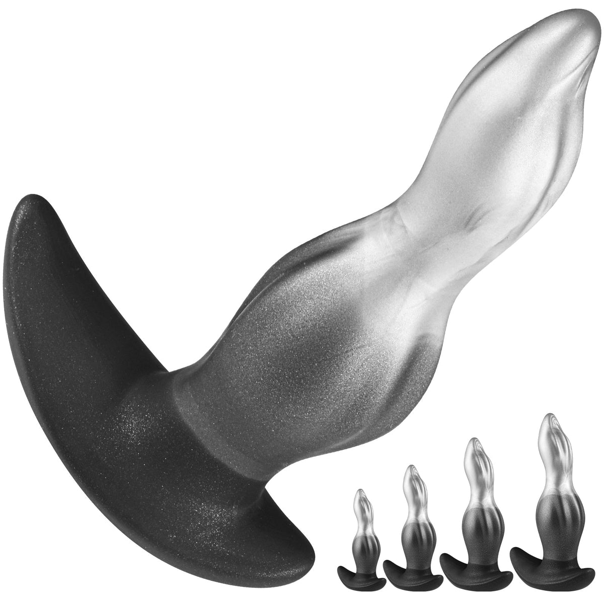 Black Silver Tapered Curved Huge Butt Plug