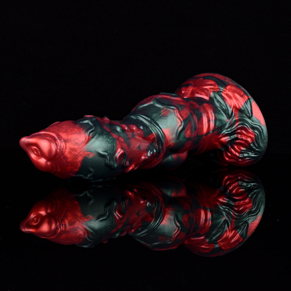 Red Black Fantasy Knot Textured Dog Dildo