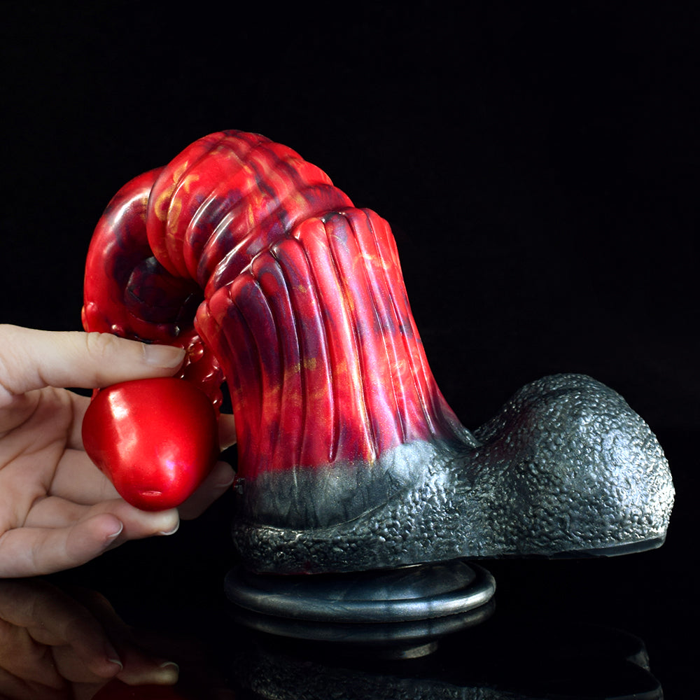 Red Fantasy Monster Ribbed Tapered Dildo