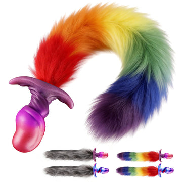 Rainbow Furry Silicone Fox Tail Anal Plug