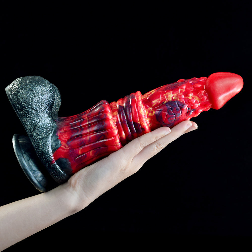 Red Fantasy Monster Ribbed Tapered Dildo