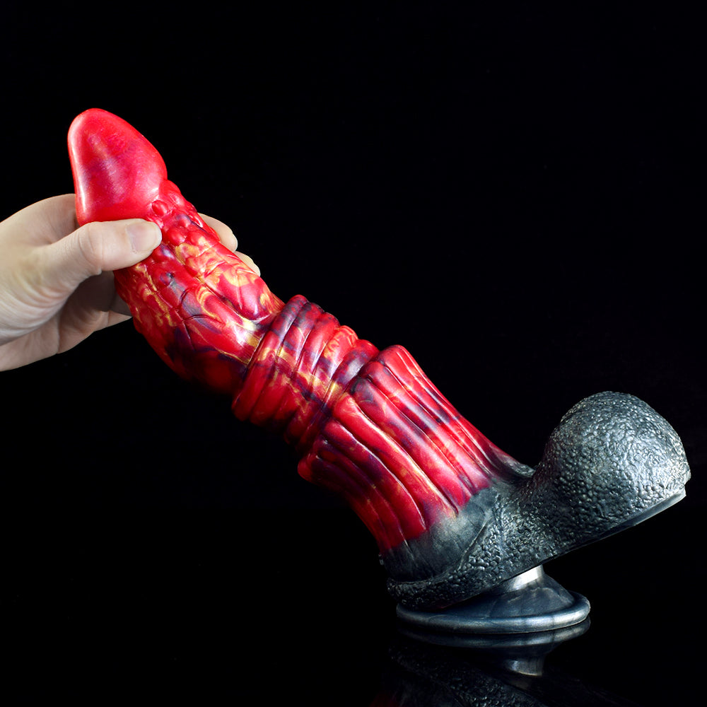 Red Fantasy Monster Ribbed Tapered Dildo