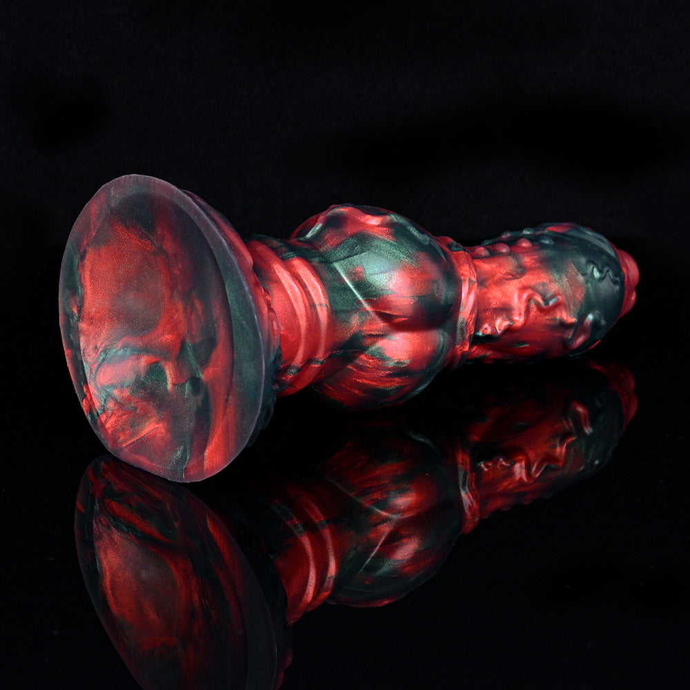Red Black Fantasy Knot Textured Dog Dildo