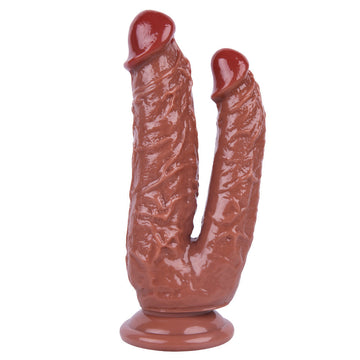 8.27 Inch Brown Realistic Texture DP Dildo