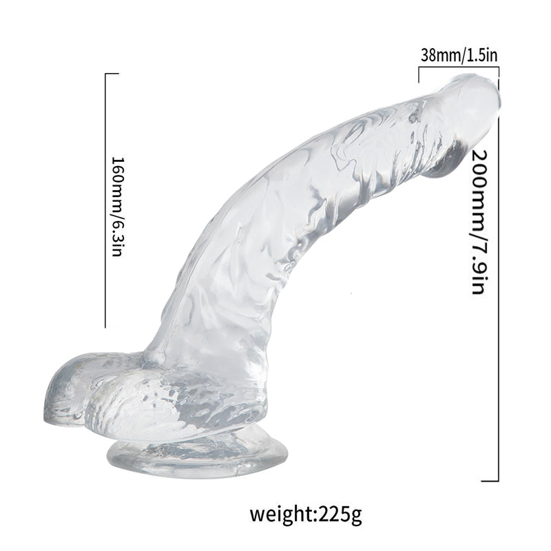 8 Inch Clear Jelly Suction Cup Curved Dildo