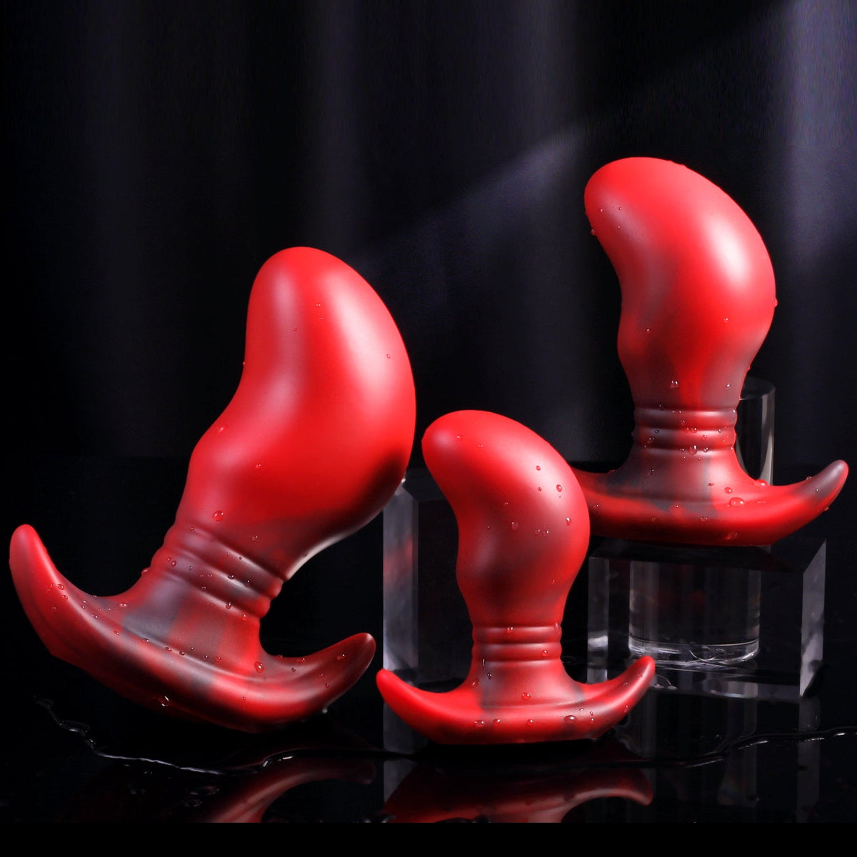 Red Silicone Curved Huge Butt Plug Kit