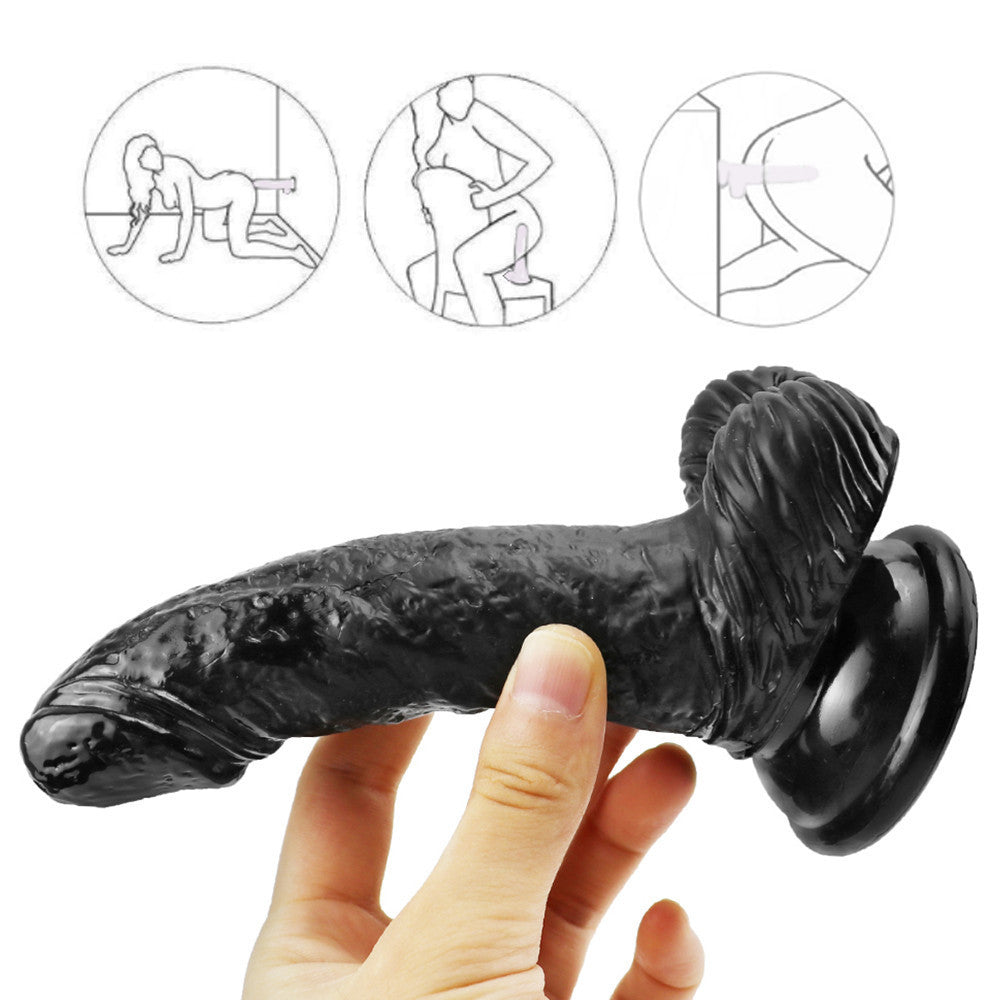 6.1 Inch Black Realistic Textured Curved Small Dildo