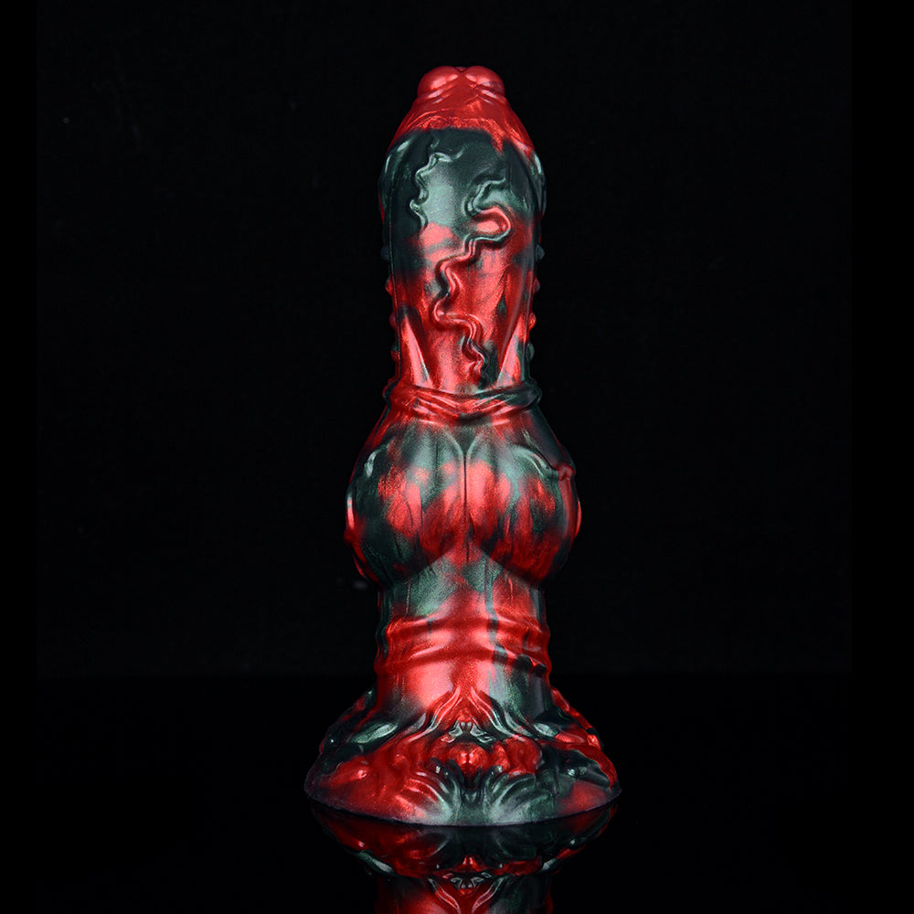 Red Black Fantasy Knot Textured Dog Dildo