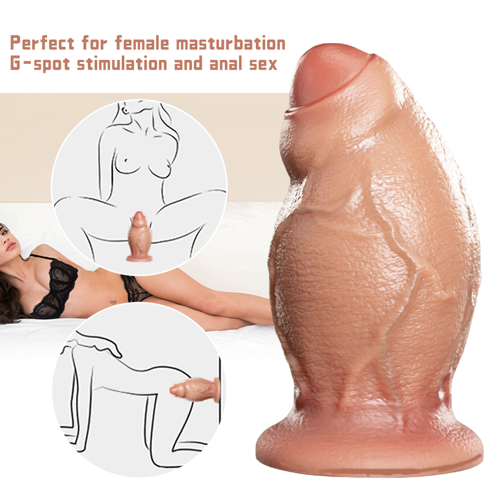 Realistic Fat Curved Silicone Uncircumcised Dildo