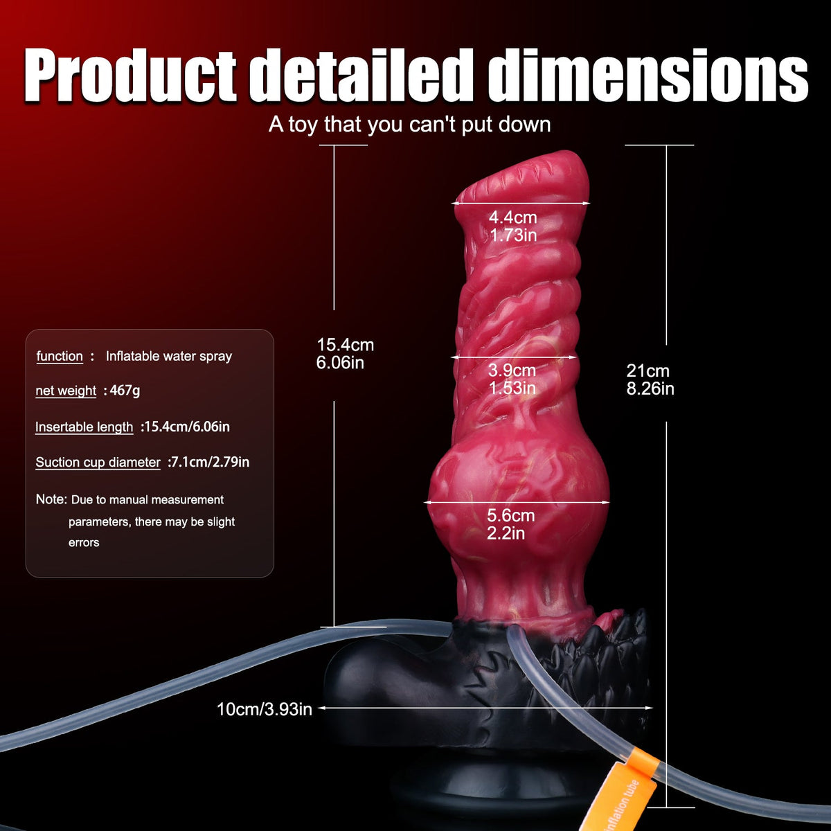 20.3 cm Red Dildo Inflatable Ejaculating Dildo