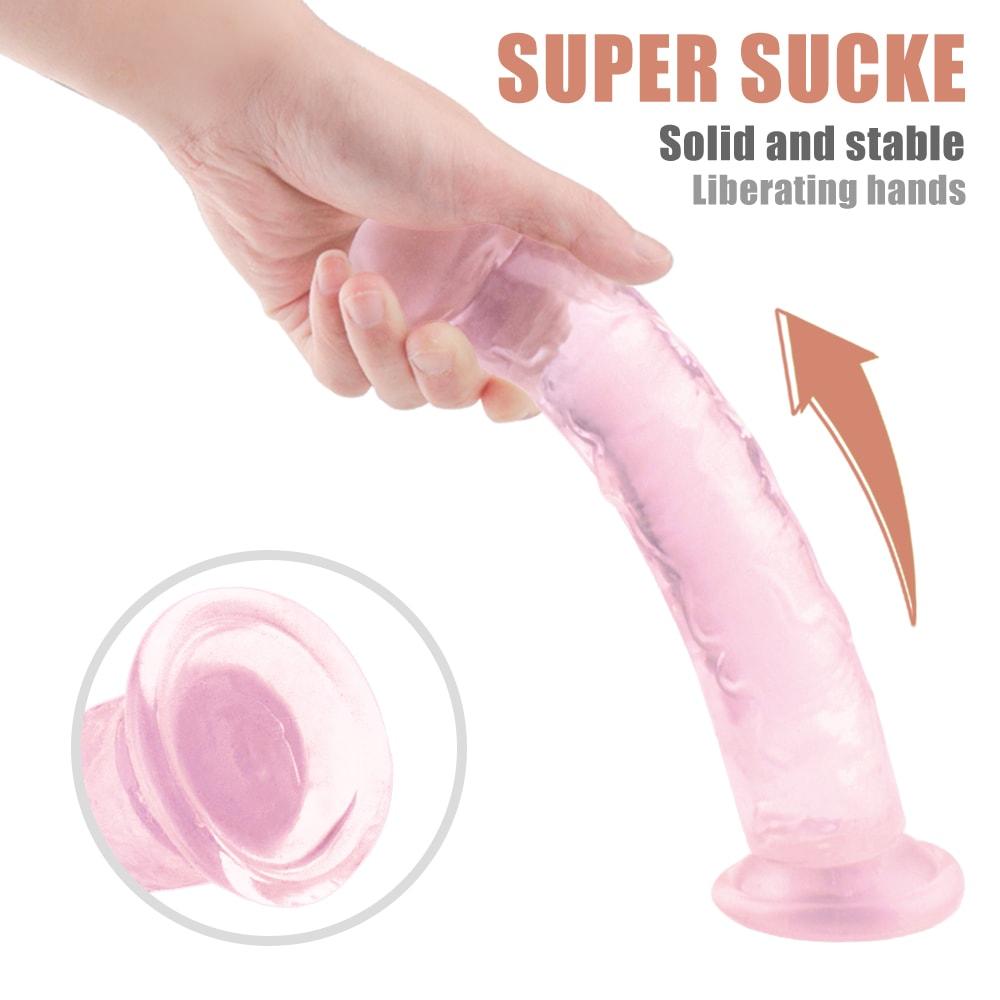 25 cm Super Suction Pink Transparent Realistic Dildo