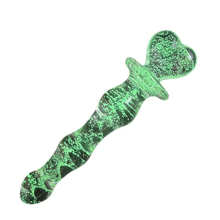Green Heart Light up Glass Anal Dildo