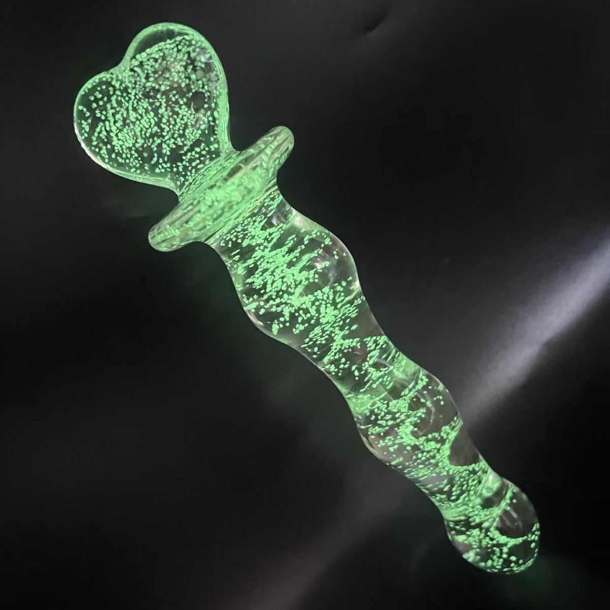 Green Heart Light up Glass Anal Dildo