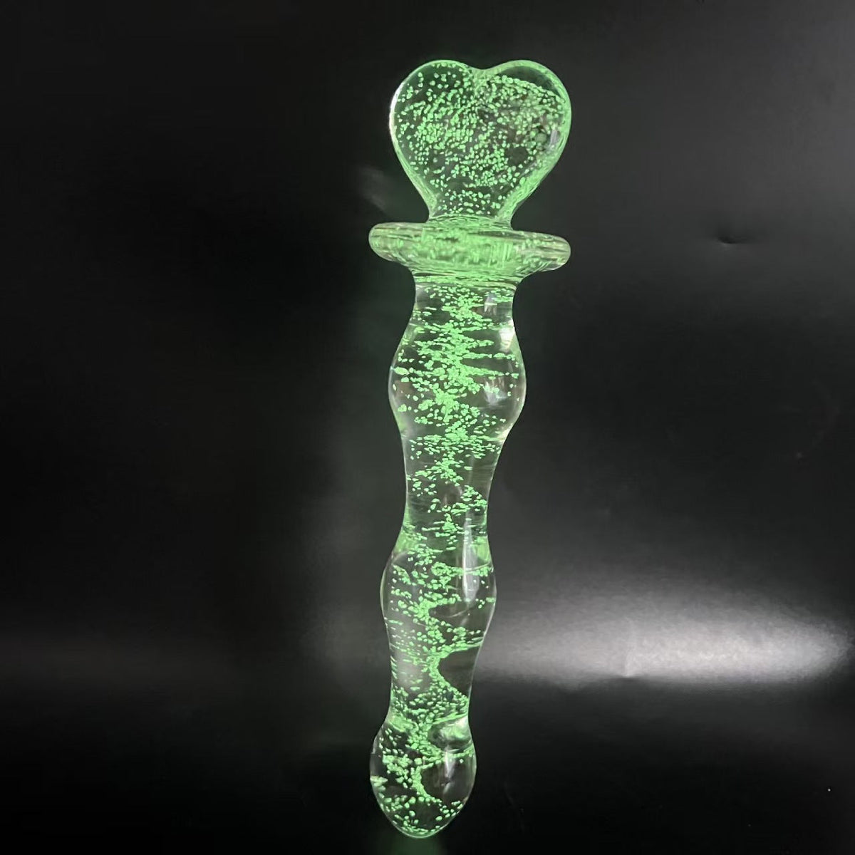 Green Heart Light up Glass Anal Dildo