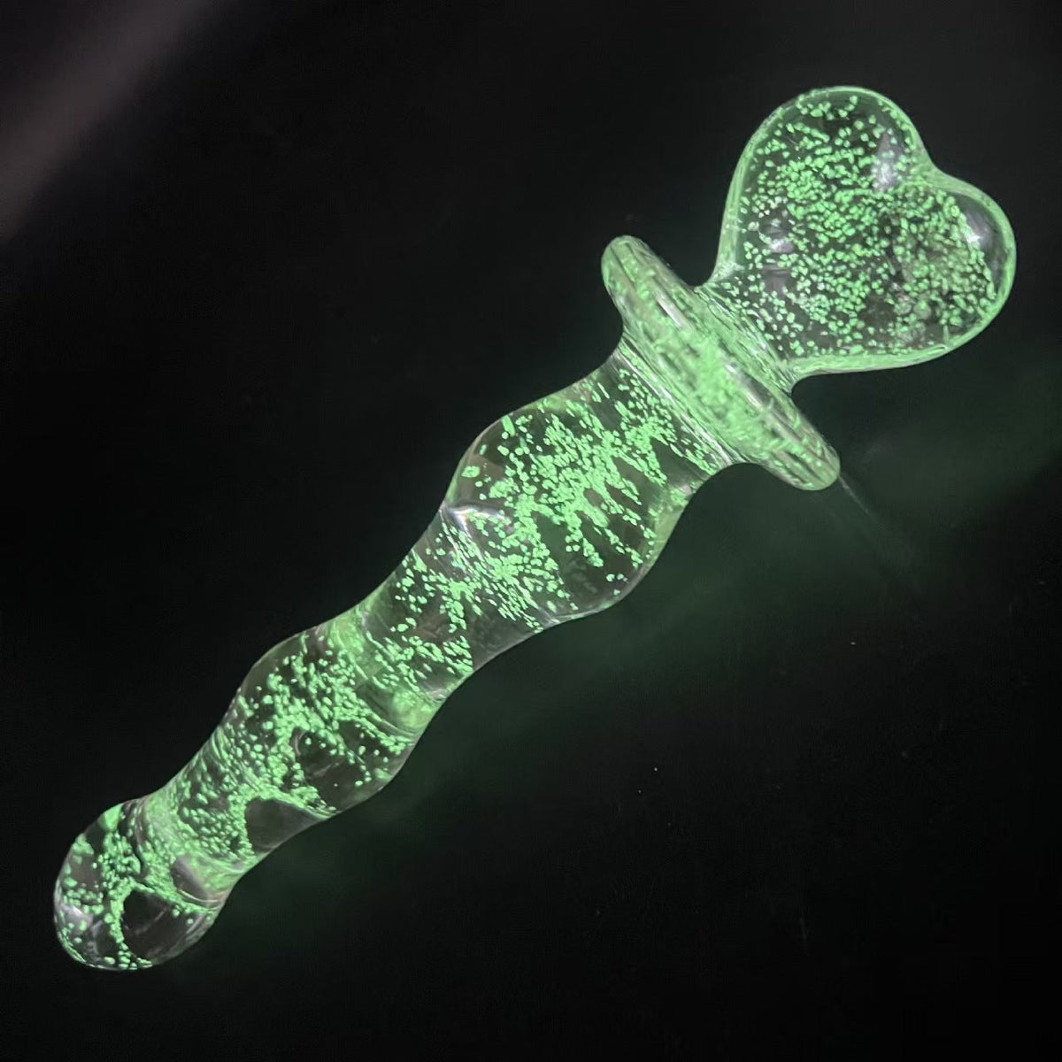 Green Heart Light up Glass Anal Dildo