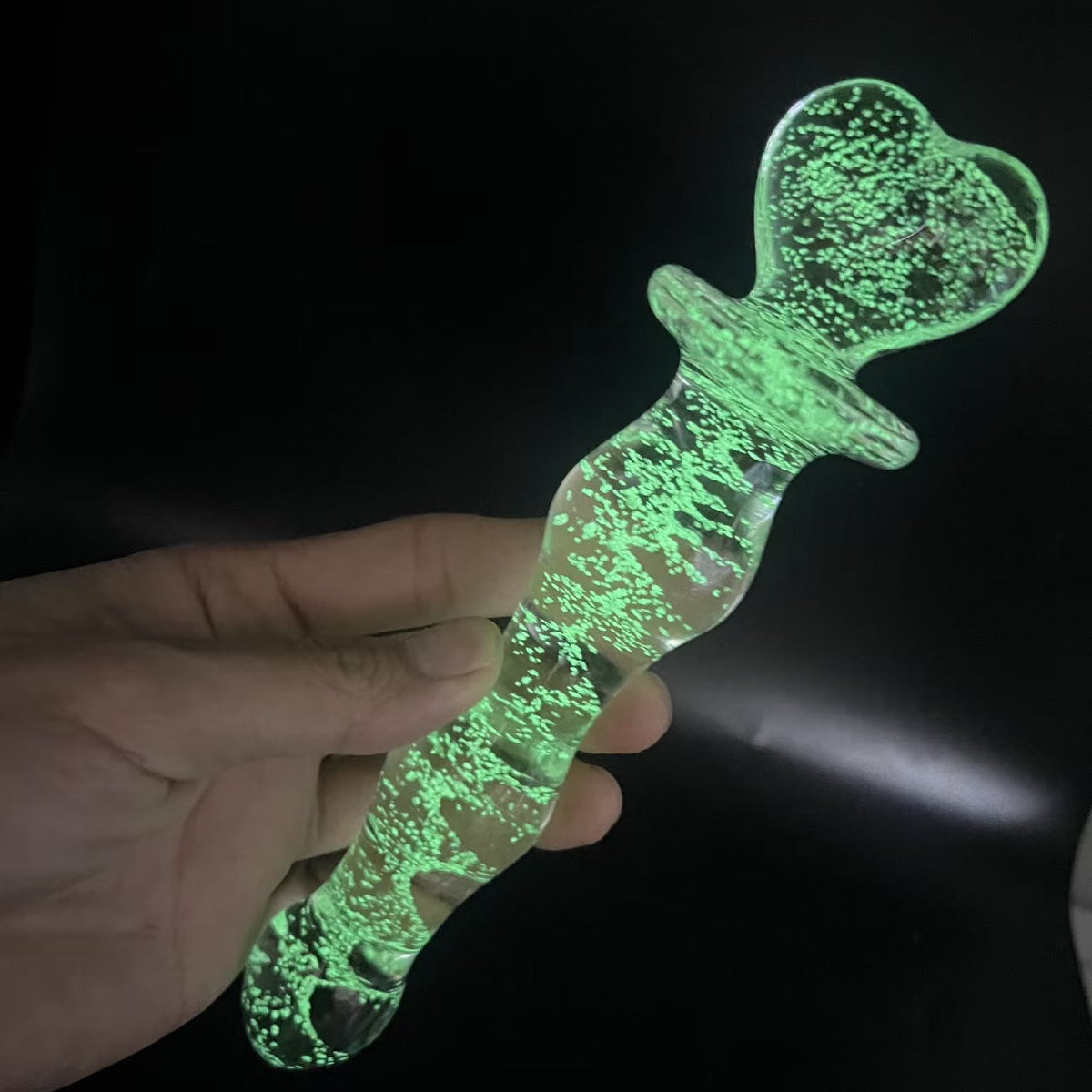 Green Heart Light up Glass Anal Dildo