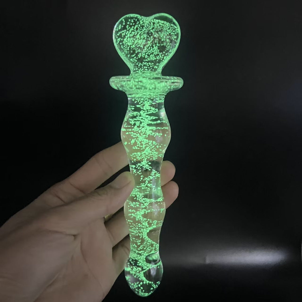 Green Heart Light up Glass Anal Dildo
