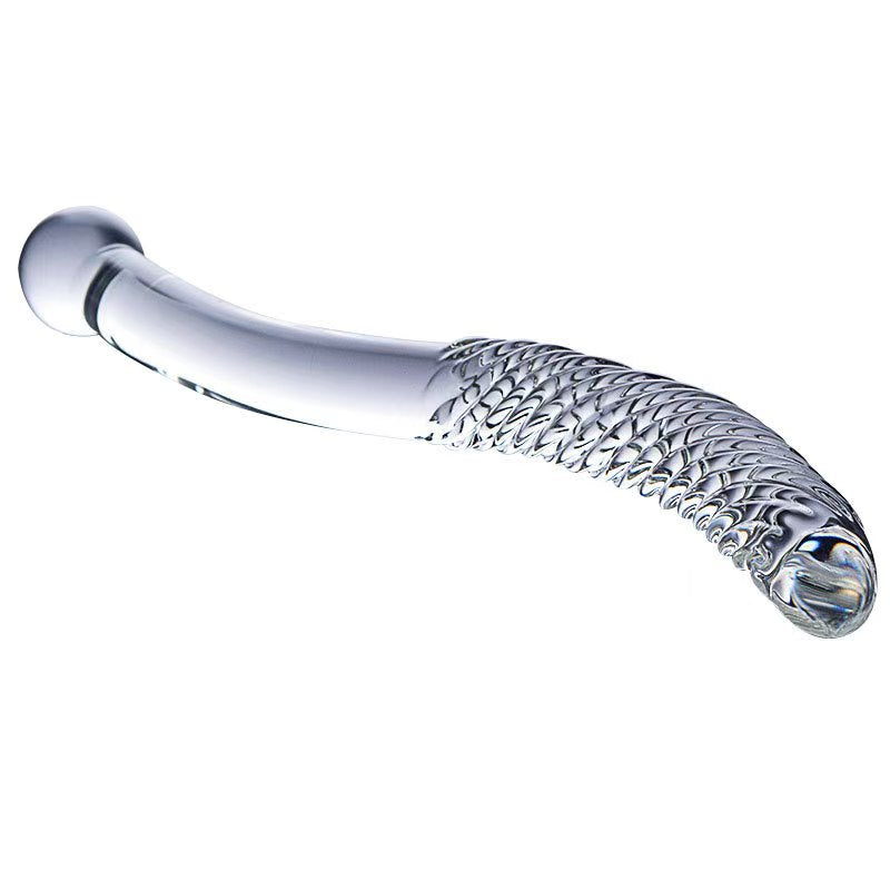 10.6 Inch Ribbed Curved Double Headed Glass Dildo