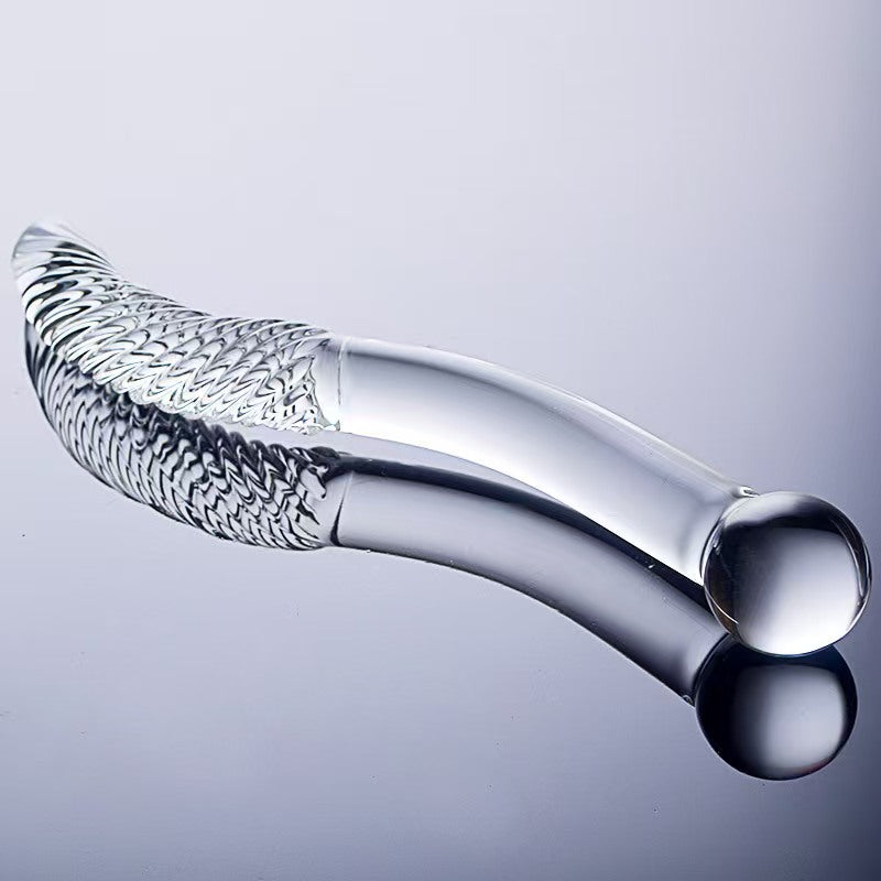 10.6 Inch Ribbed Curved Double Headed Glass Dildo