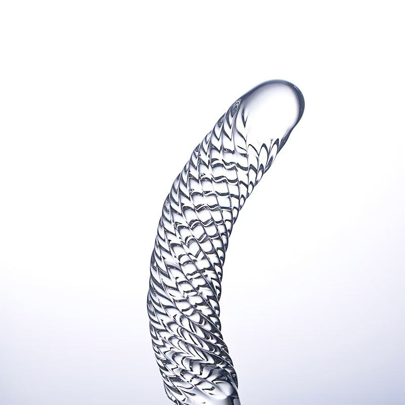 10.6 Inch Ribbed Curved Double Headed Glass Dildo
