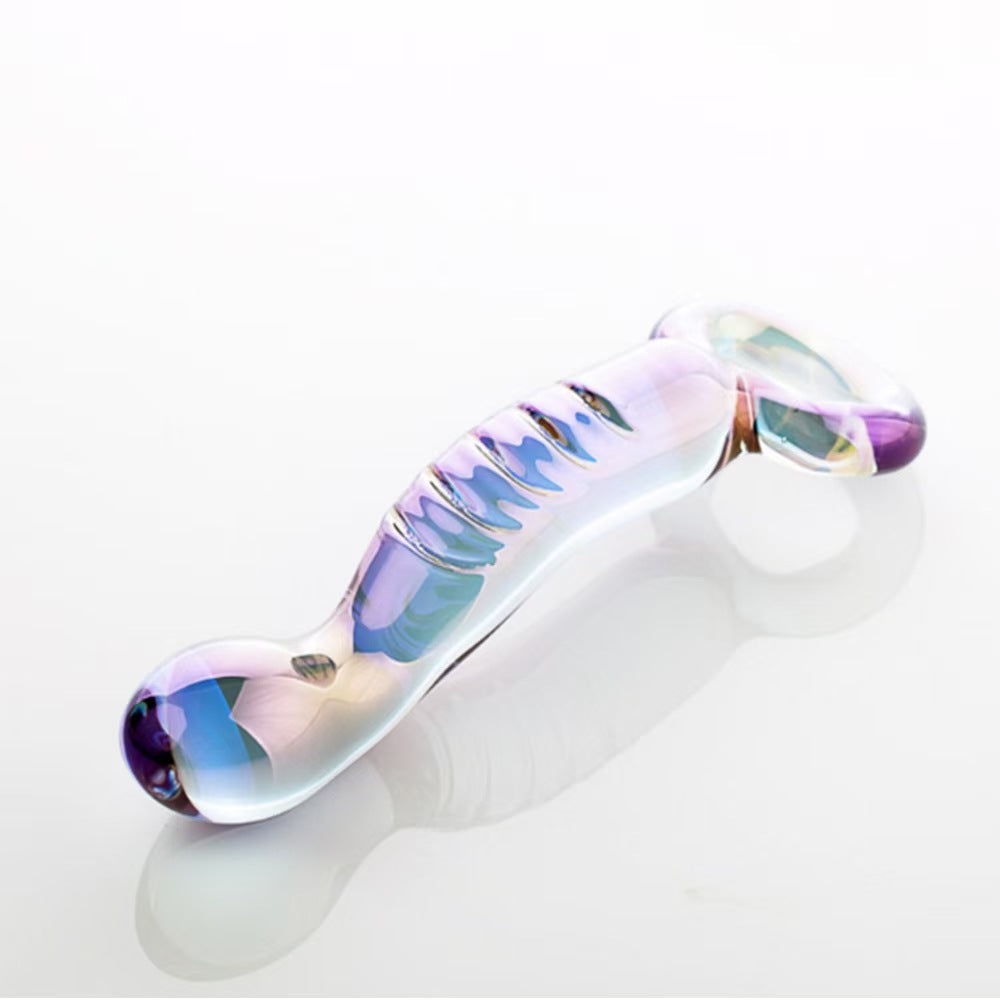 6.89 Inch Purple Glass Textured Ribbed Anal Dildo