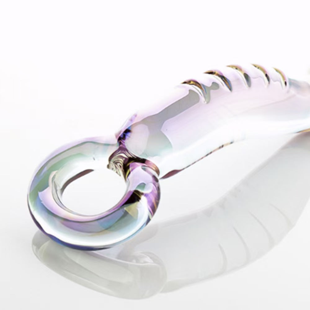 6.89 Inch Purple Glass Textured Ribbed Anal Dildo