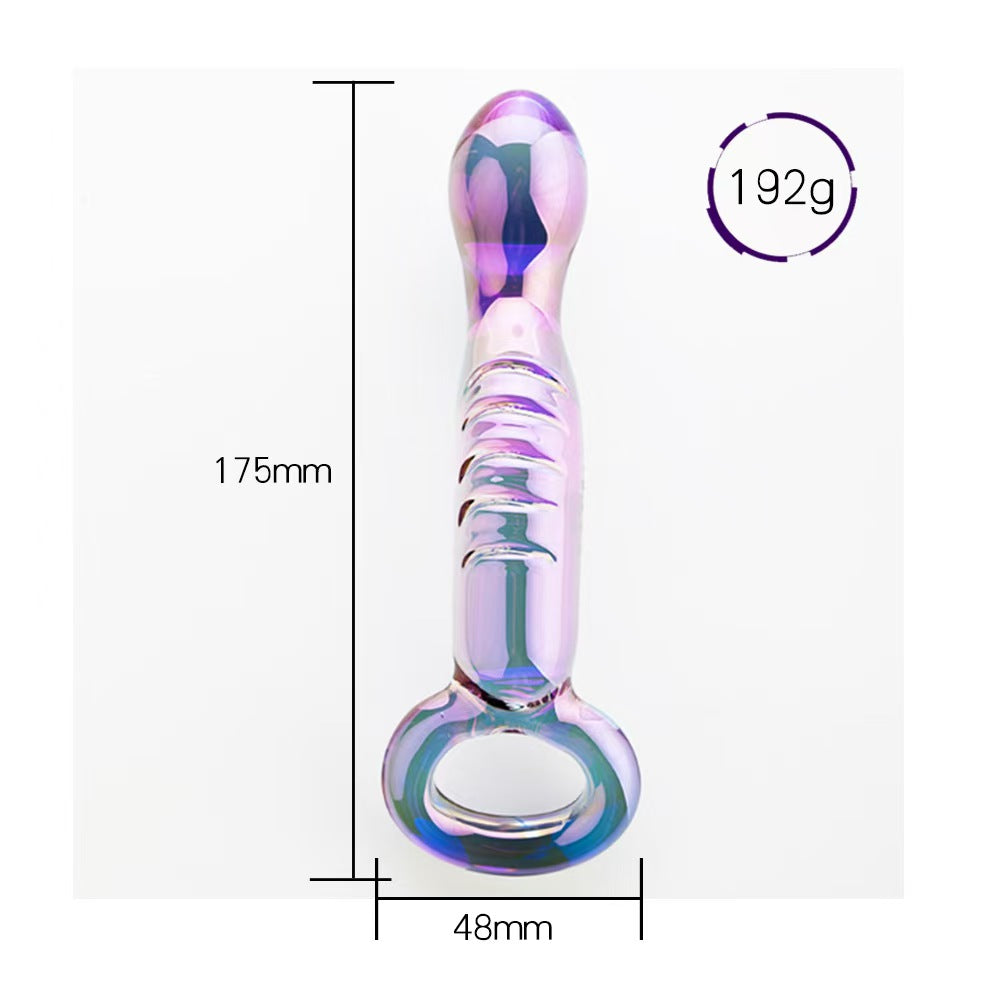 6.89 Inch Purple Glass Textured Ribbed Anal Dildo