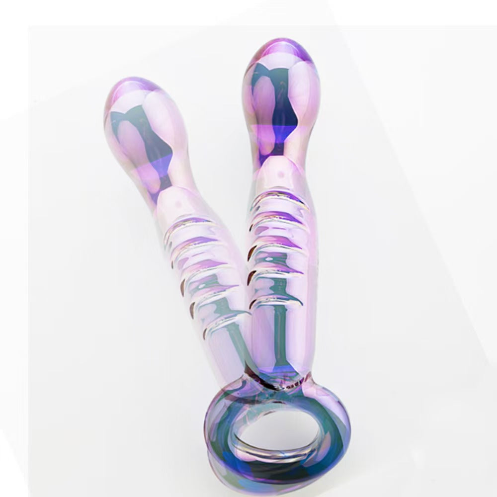 6.89 Inch Purple Glass Textured Ribbed Anal Dildo