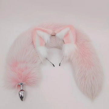 27 Inch Pink Real Fox Tail Butt Plug