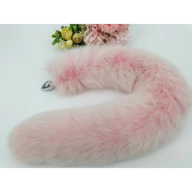 27 Inch Pink Real Fox Tail Butt Plug