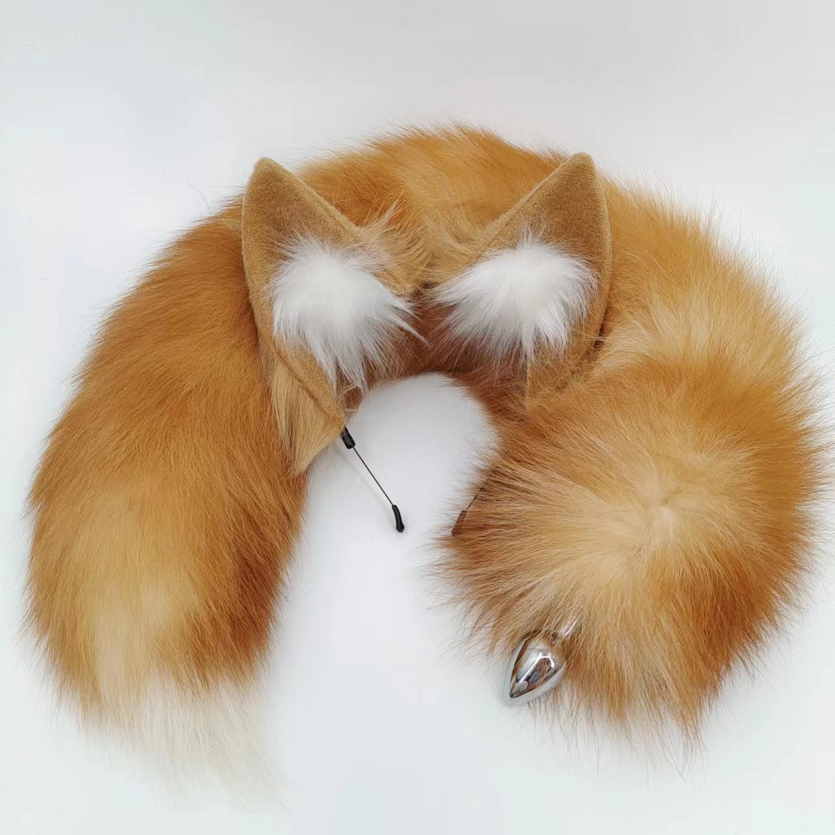 Orange Metal Real fox tail butt plug
