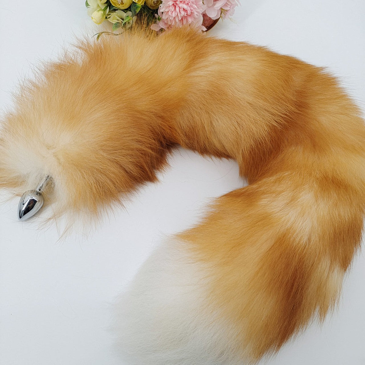 Orange Metal Real fox tail butt plug