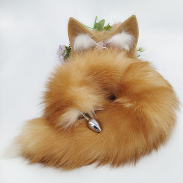 Orange Metal Real fox tail butt plug