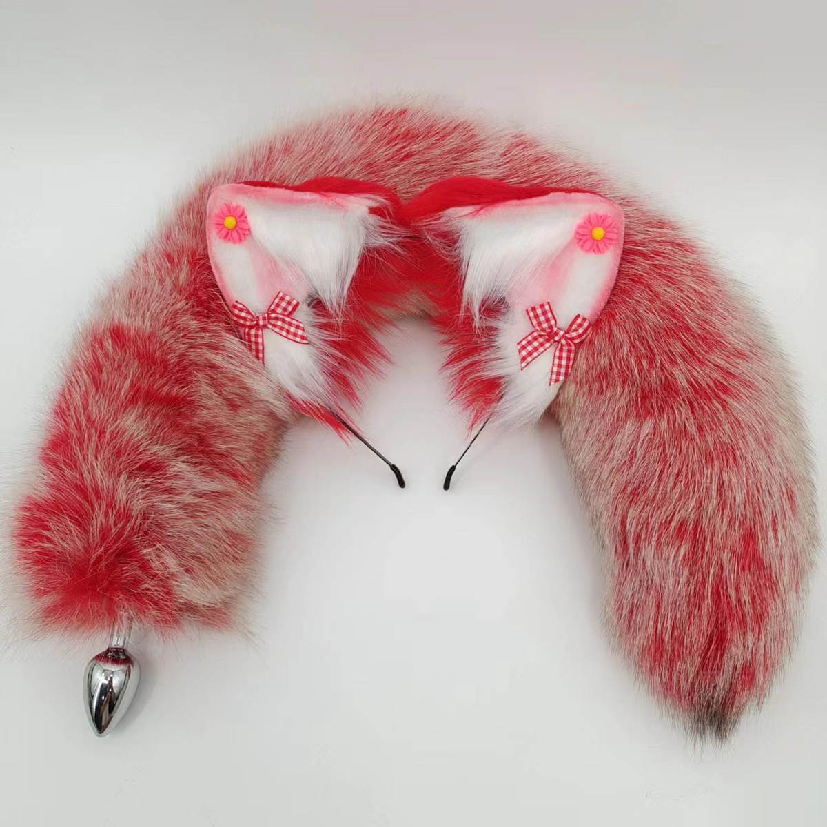 Red Metal Furry Fox Anal Plug Tail