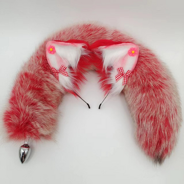 Red Metal Furry Fox Anal Plug Tail