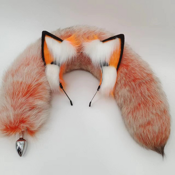 Orange Metal Fox Butt Plug With Tail