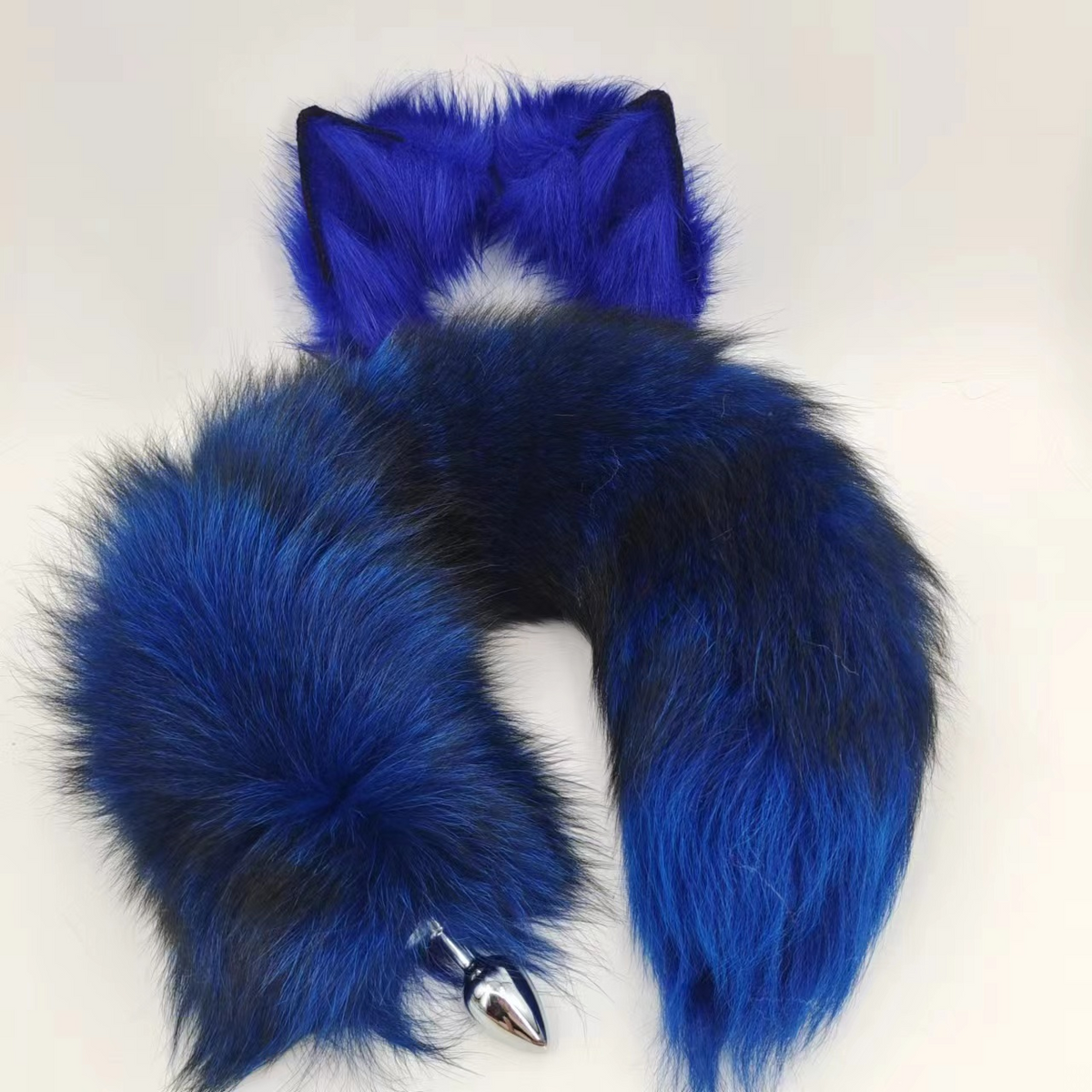 Blue Furry Metal Fox Tail Butt Plug