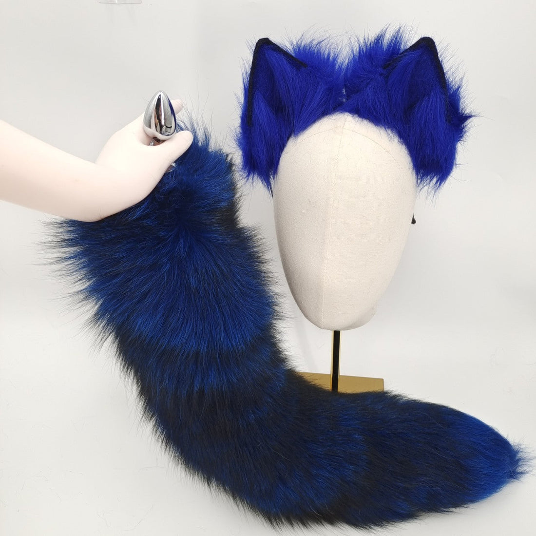 Blue Furry Metal Fox Tail Butt Plug