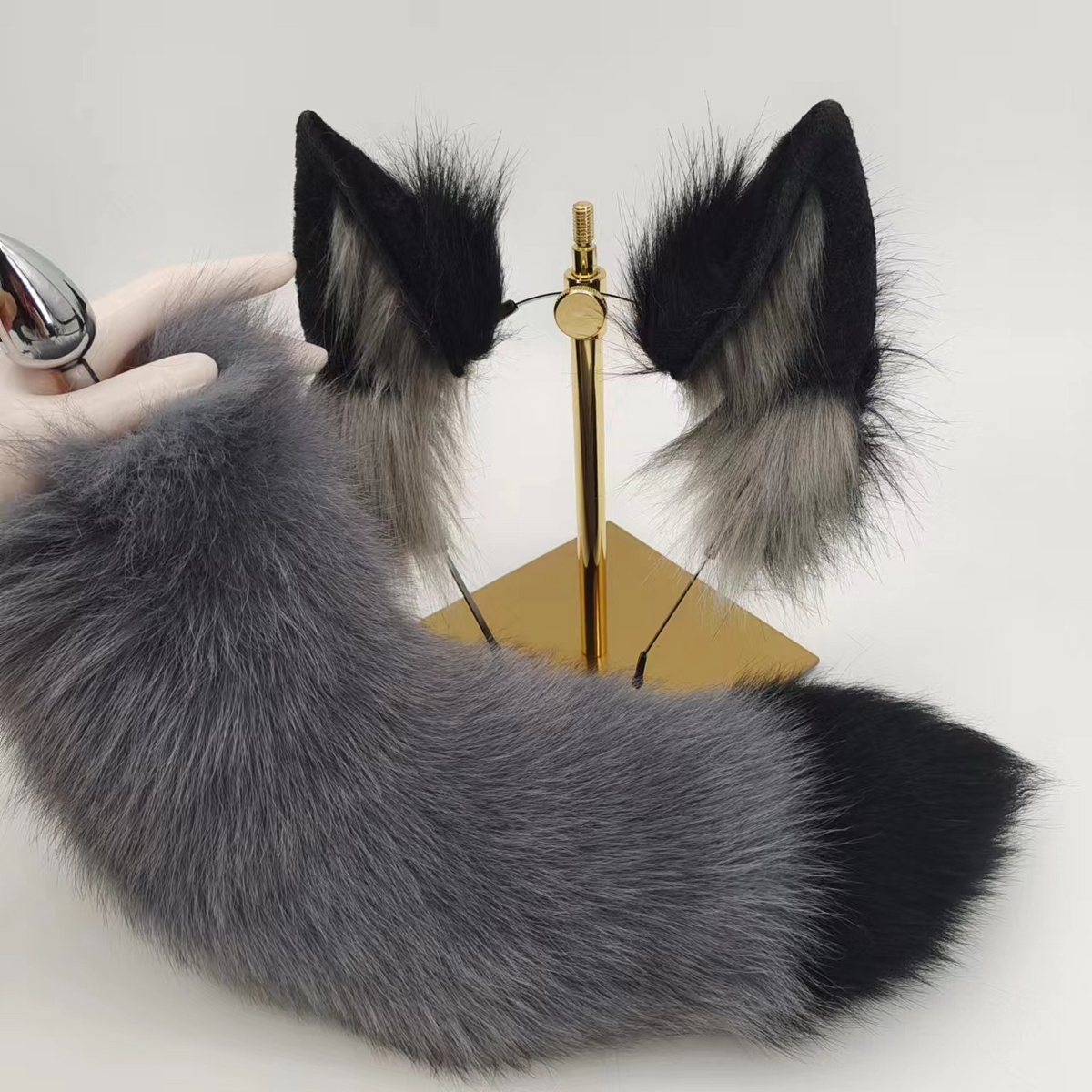 15.7 Inch Grey Fox Tail Guy Butt Plug