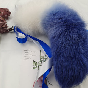 Blue White Metal Fox Tail Butt Plug