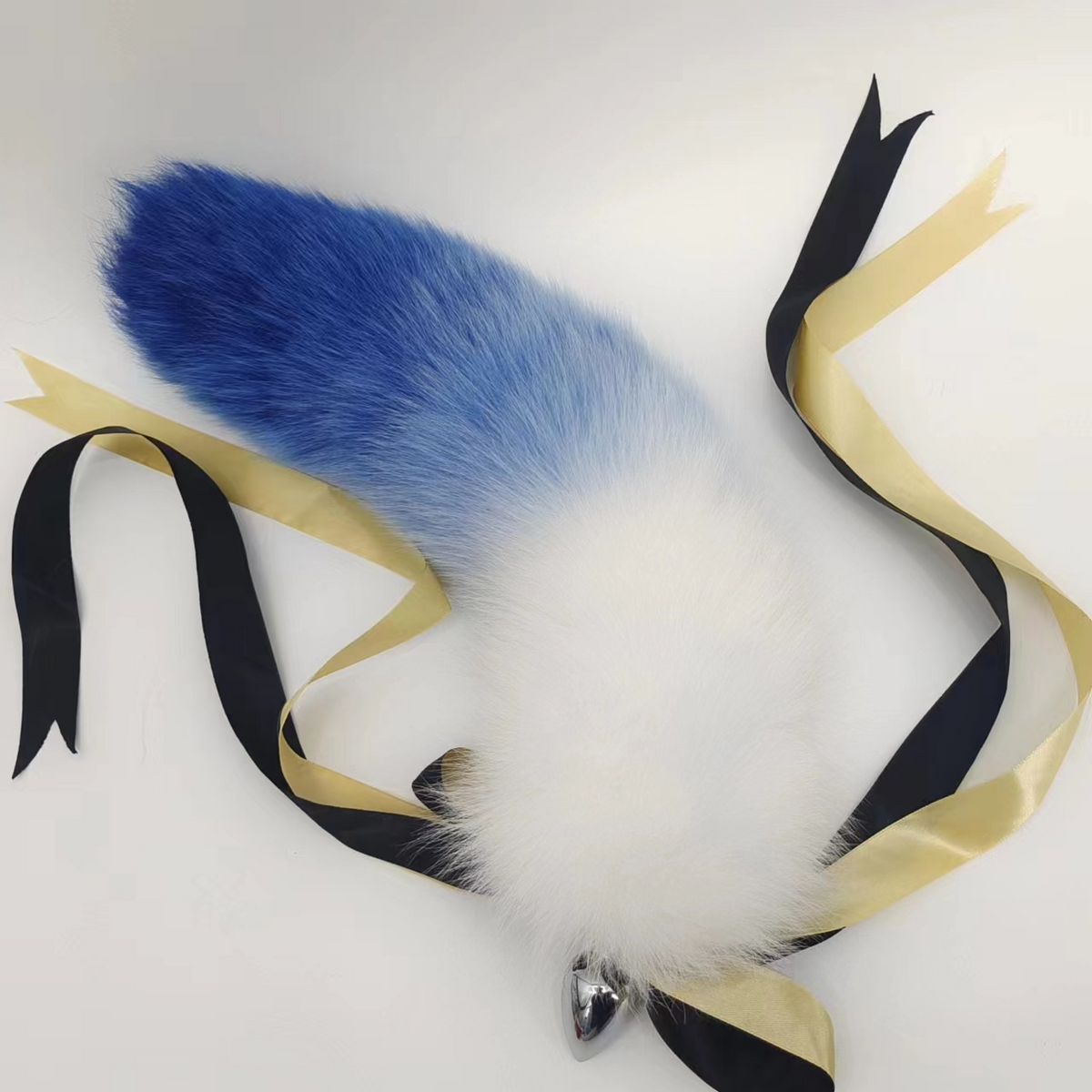Blue White Metal Fox Tail Butt Plug