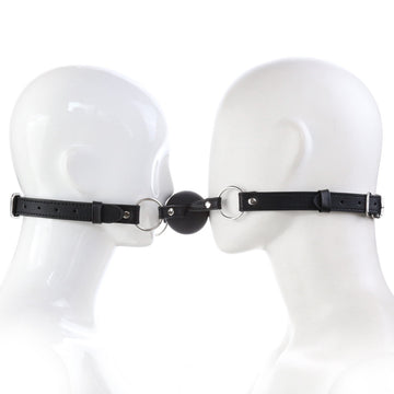 Leather 5 cm Black BDSM Double Ball Gag