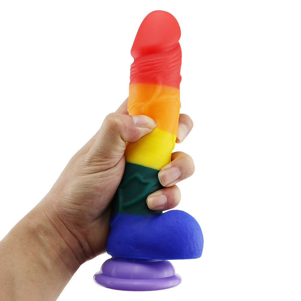 7.8 Inch LGBT Rainbow Silicone Strap on Dildo