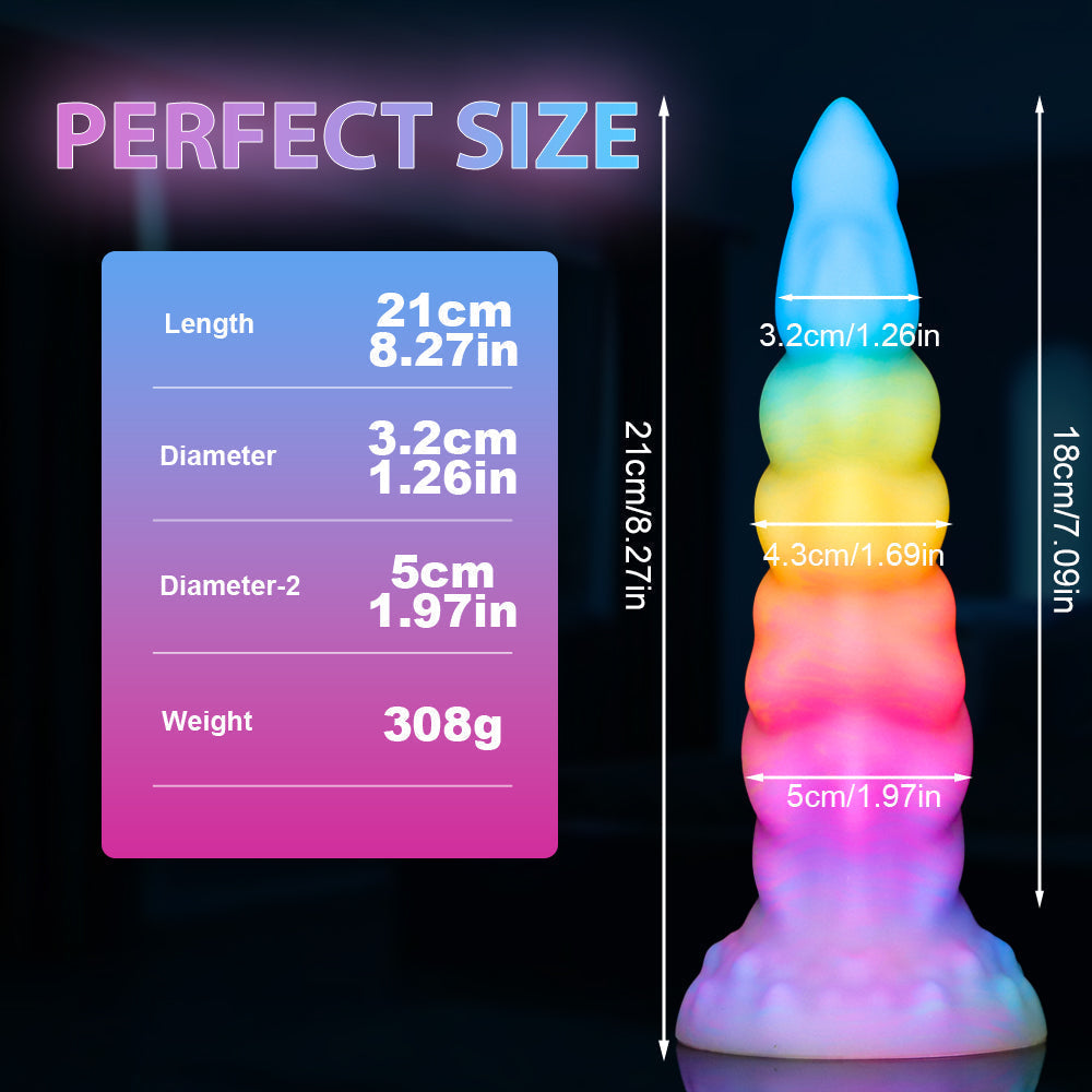 8 Inch Light up Rainbow Silicone Tapered Dildo