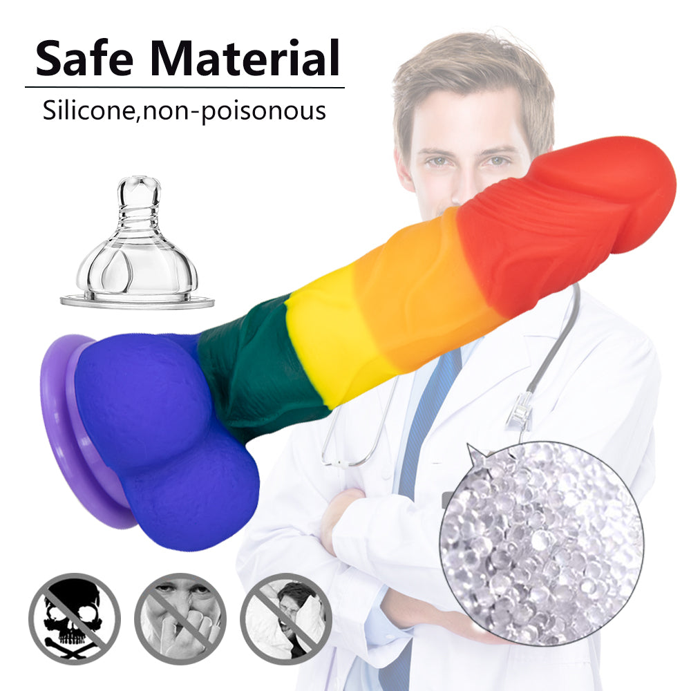7.8 Inch LGBT Rainbow Silicone Strap on Dildo