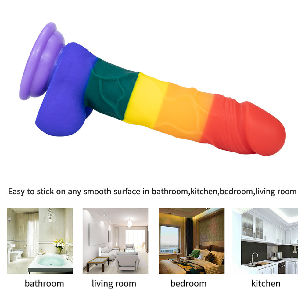7.8 Inch LGBT Rainbow Silicone Strap on Dildo