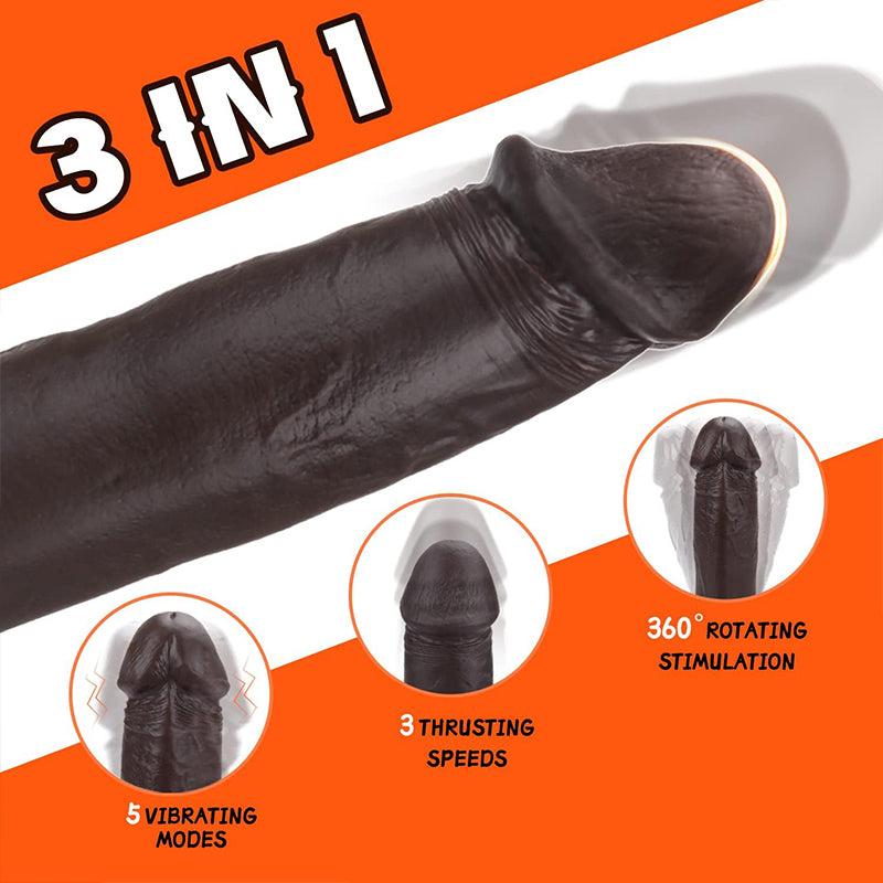 22.9 cm Black Heated Vibrating Thrusting Dildo