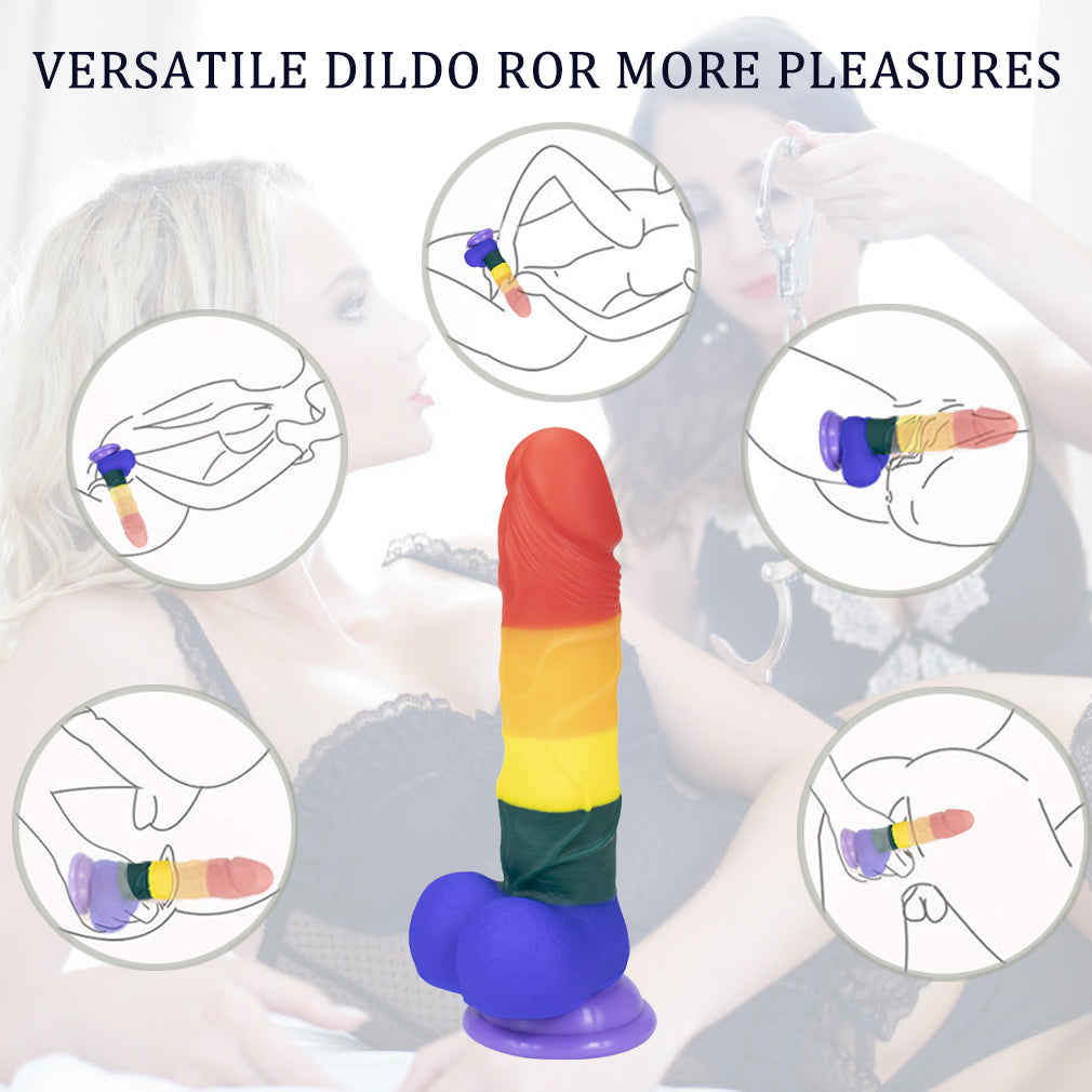 7.8 Inch LGBT Rainbow Silicone Strap on Dildo