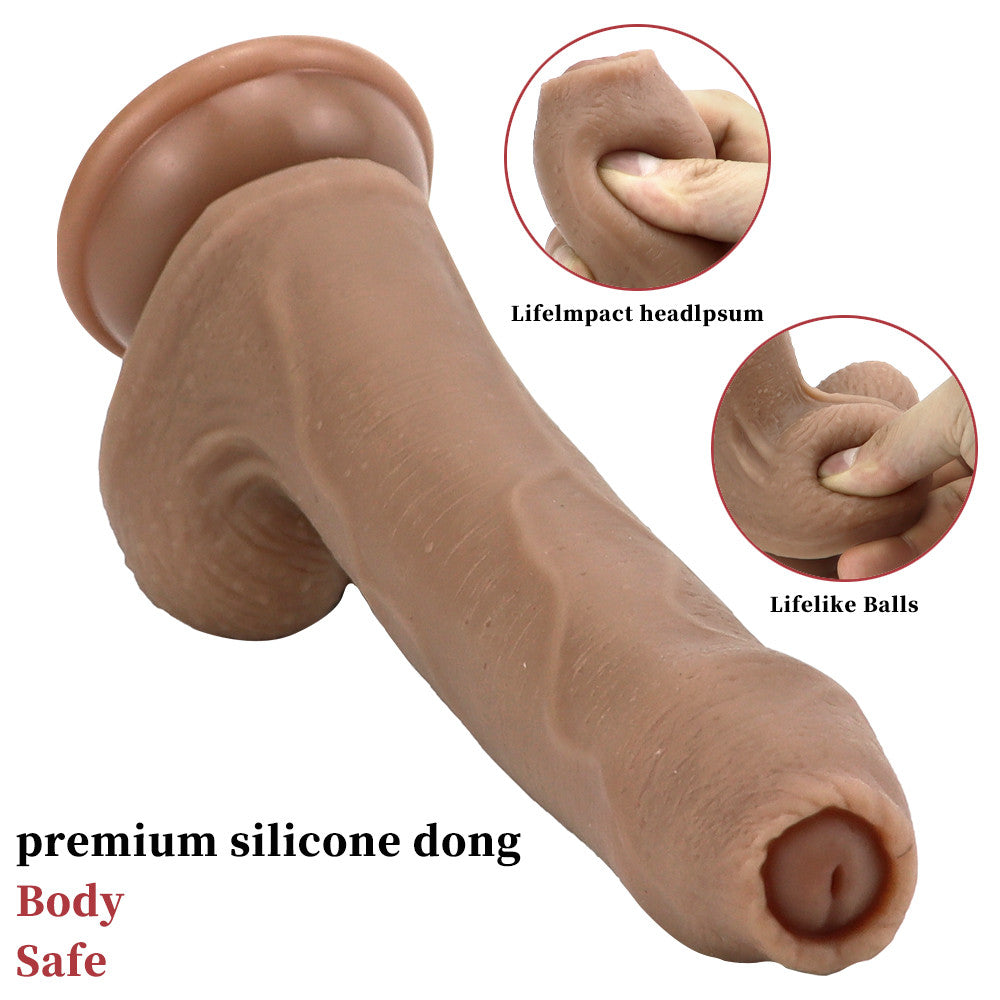 8 Inch Brown Suction Cup Realistic Dildo With Foreskin