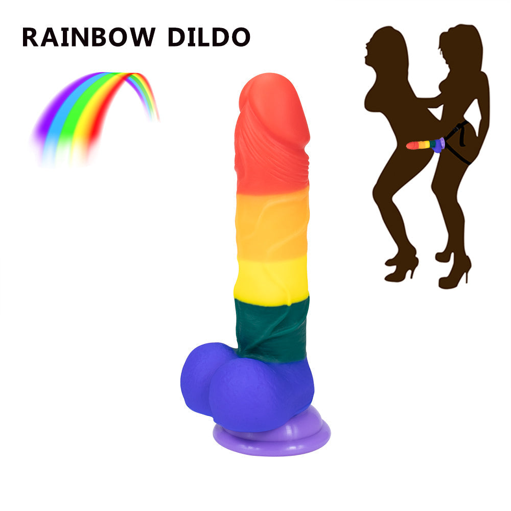 7.8 Inch LGBT Rainbow Silicone Strap on Dildo